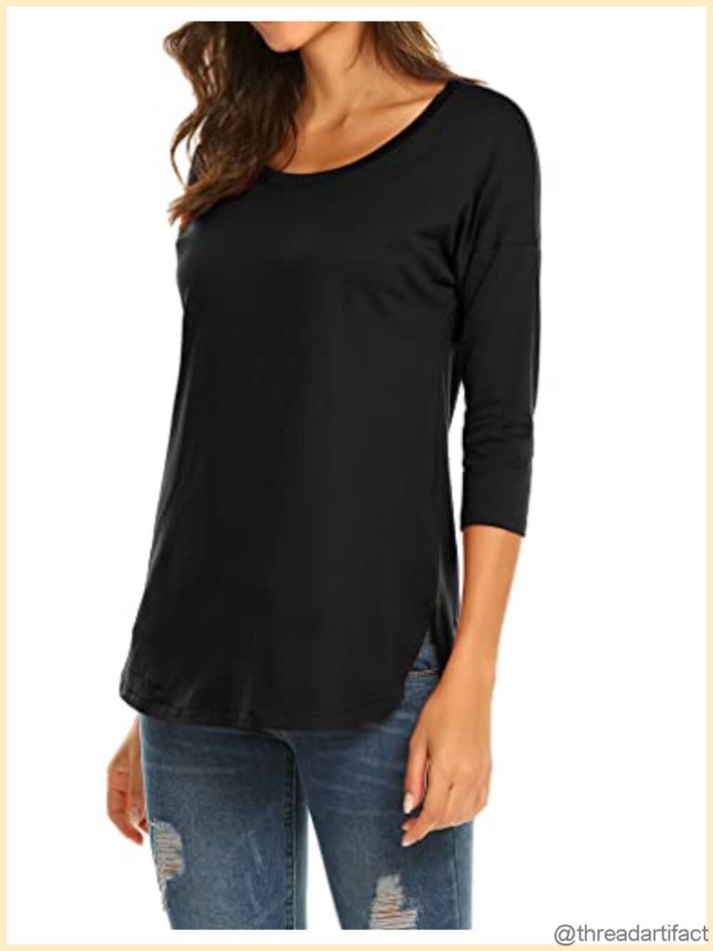 Women's 3/4 Sleeve Tunic Top Scoop Neck Loose Fit Casual T-Shirt